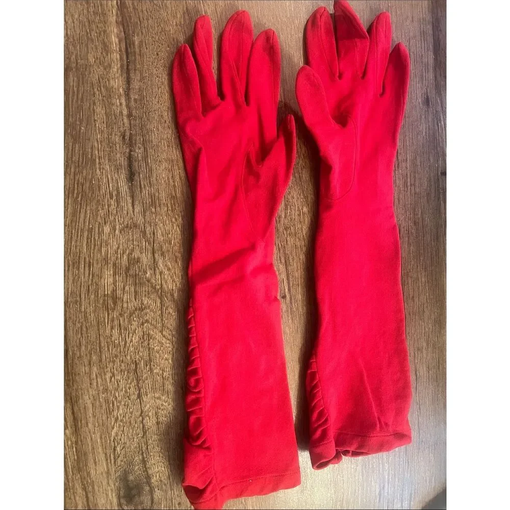 Rita Red Ruched Long Gloves